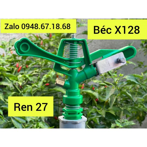 Béc X128 - béc nhựa ren 27, họng phun đồng, nâng cấp thêm xé tia inox tưới phun mưa