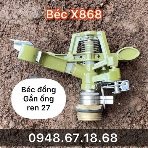 Béc X868 - béc tưới đồng phun mưa gắn ống 27 bán kính 8 đến 12m tưới cỏ, hoa màu, vườn nhỏ