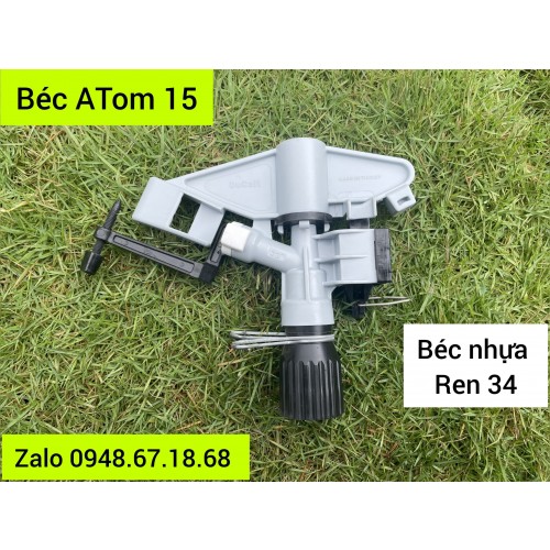 Béc ATOM15 - béc nhựa tưới phun mưa gắn ống ren 34 có chỉnh góc, bán kính 15 mét 1 bên