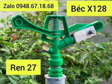 Béc X128 - béc nhựa ren 27, họng phun đồng, nâng cấp thêm xé tia inox tưới phun mưa