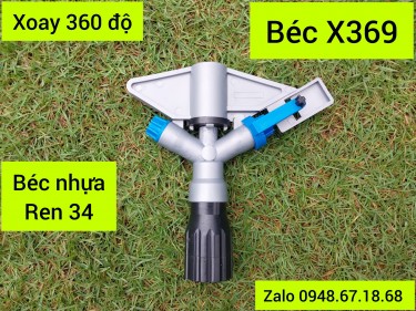 Béc X369 - béc bướm xoay tròn 360 độ đường kính 30 mét, gắn ống 34 tưới hạt mịn