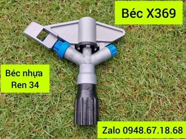 Béc X369 - béc bướm xoay tròn 360 độ đường kính 30 mét, gắn ống 34 tưới hạt mịn