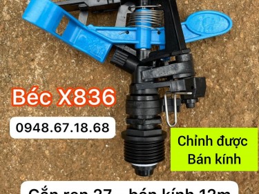 Béc X836 - béc tưới nhựa phun mưa gắn ống 27 bán kính 8 đến 12m tưới cỏ, hoa màu, vườn nhỏ